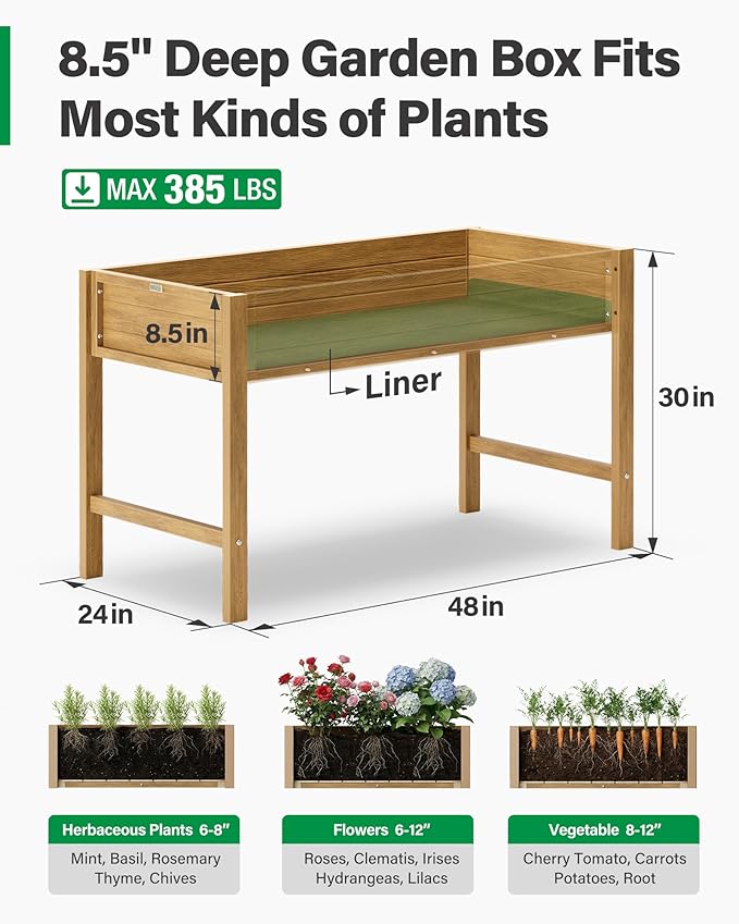 YEFU Raised Garden Bed for Outdoor: 48x30x24in Teak Raised Garden Bed with Legs to Plant Herbs Vegetables Flowers - Easy to Assembly Elevated Planter Box for Organic Home Gardening in Patio/Backyard