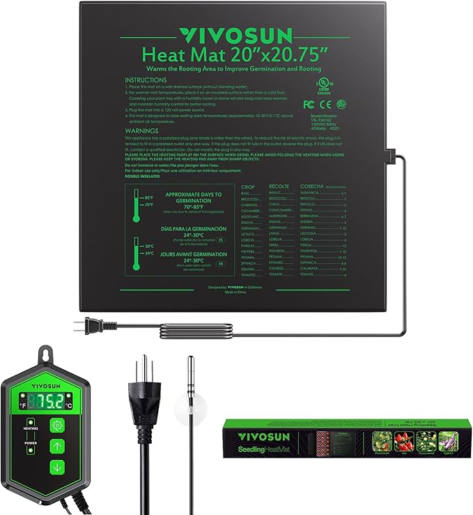 VIVOSUN 20 x 20.75 Seedling Heat Mat and Digital Thermostat Combo Set UL &amp MET-Certified Warm Hydroponic Heating Pad for Germination Indoor Gardening Greenhouse