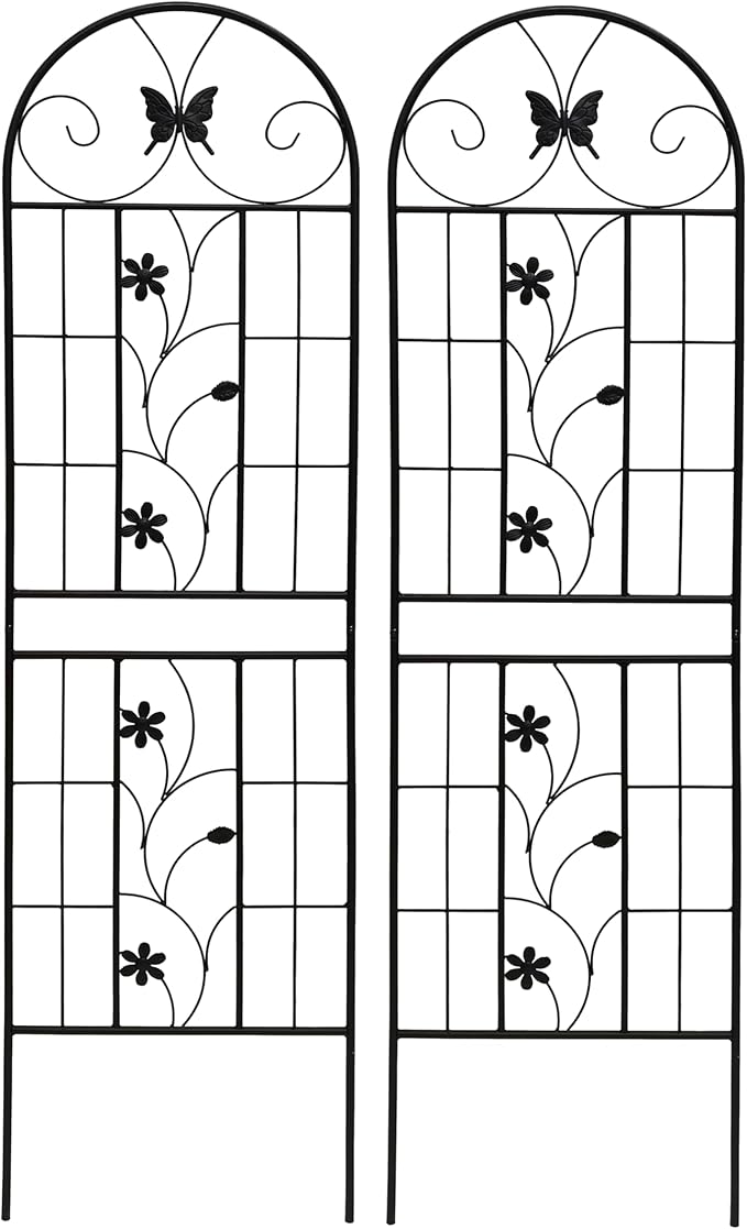 2 Pack Rustproof Metal Trellis for Climbing Plants 71x19.7 Outdoor Garden Support for Vines/Roses/Vegetables French Country Iron Plant Stand for Patio/Wedding Decor (Black 5)