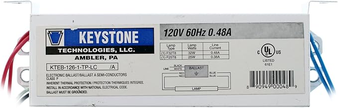 Keystone KTEB-126-1-TP-LC Fluorescent Ballast 1-Lamp F32T8 32W T8 120V