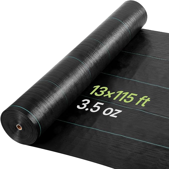 VEVOR Weed Barrier Fabric Heavy Duty 13x115FT 3.5oz Landscape Fabric Woven Weed Blocker Fabrics Garden Fabrics Weeds Barrier Weeds Control Ground Cover Geotextile Webbing Gardening Mat Black