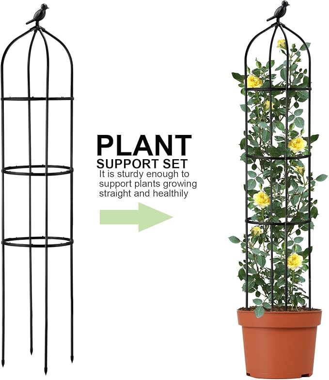 Garden Obelisks Plant Trellis5FT Garden Trellis for Climbing PlantsRustproof Outdoor Metal Plant Trellis with Plastic CoatingTall Tower Obeliskfor Flowers Vegetable Fruits Vines Support (5FT/150cm)