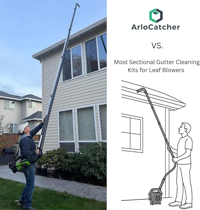 ArloCatcher 30-Foot Gutter Cleaning Kit for RYOBI Leaf Blower 40V 800 CFM RY40HPLB01 Leaf Blower– Two-Story Gutter Cleaning Tools from Ground Ladder Free Extension Pole Not Included