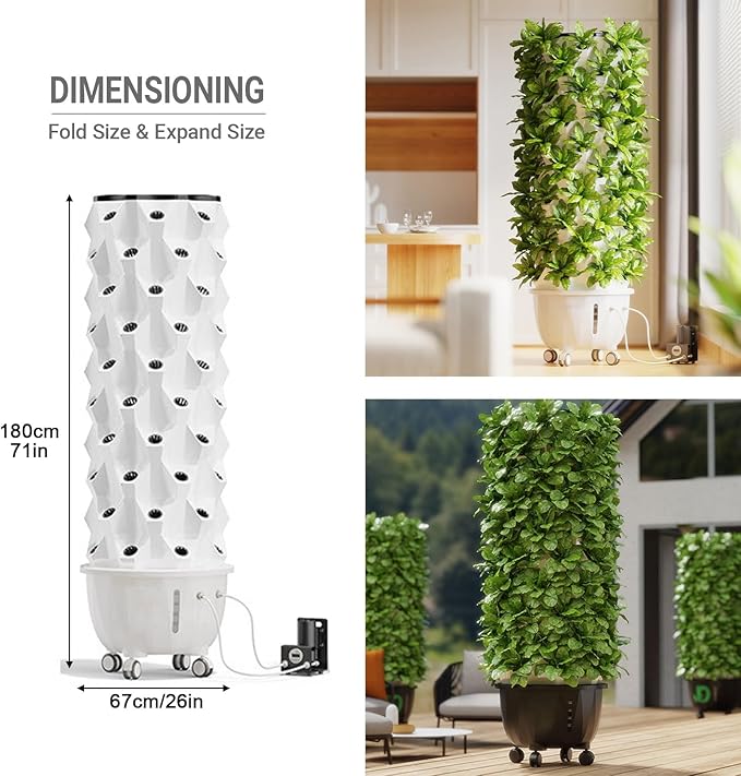 Aeroponic Tower Garden System Vertical Hydroponic Garden Tower Automatic Water Circulation Hydroponics Growing System Kit for Herbs Fruits and Vegetable(180cm/71in)