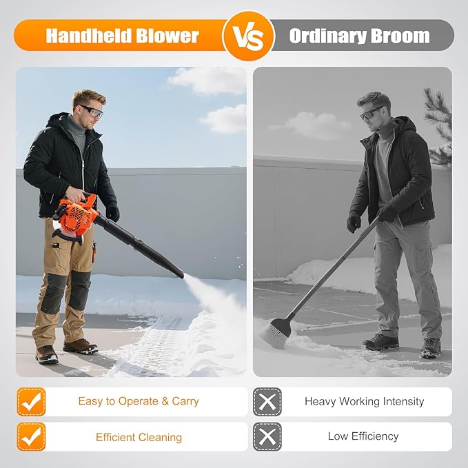 25.4CC 2 Stroke Handheld Leaf BlowerGas Powered Leaf Blower Snow Blower for Lawn CarePoerful Leaf Blowers with 27.95in Adjustable Pipe for Garden Patio