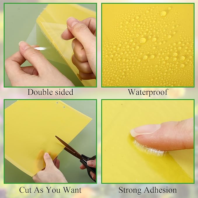 16 Set 7.8x9.8 Dual-Sided Yellow Sticky Traps with Stakes Large Glue Traps for Flying Plant Insect Such as Fungus Gnats Whiteflies Aphids Leafminers etc UV Resistant