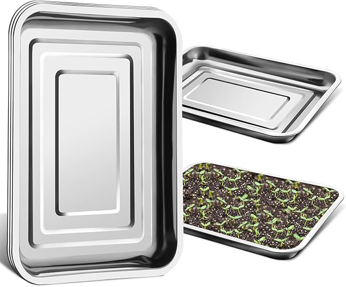 5 Pack Large Stainless Steel Seedling Trays Heavy Duty Metal Water Catch Trays for Nursery Pots-Transplant Seed Germination &amp Propagation Flats (17.5 inch×13.56 inch 1.18 Height)