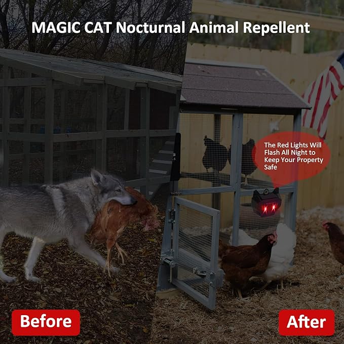 MAGIC CAT Solar Animal Repellent Wild Animal Predator Red Eyes LED Blinking Lights Waterproof Nocturnal Animal Repeller to Keep Skunk Deer Coyote Raccoon Away from Garden Yard Farm Chicken Coop