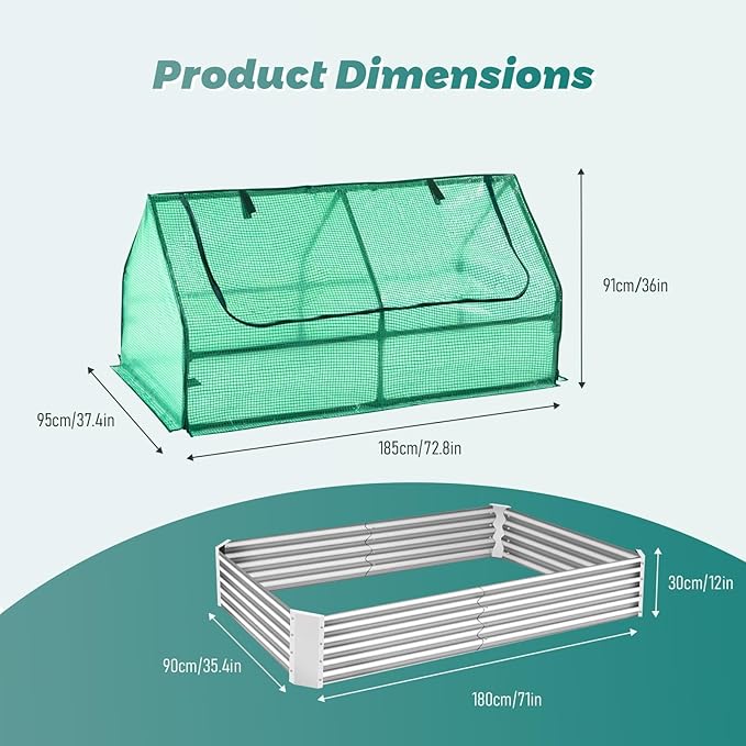 High Strength Planter Box with a Cover 73’’* 37’’* 36 Galvanized Raised Garden Bed 3 in 1 Garden Box Outdoor Planter Box for Growing Vegetables Flowers and Other Plants.
