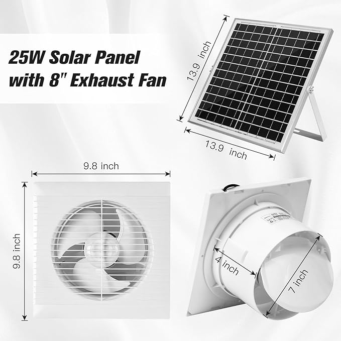 Solar Powered Exhaust fan 25W Solar Panel + 8 Ventilation Vent Fan for Outside Greenhouse Chicken Coop Shed Pet House
