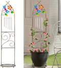 Garden Trellis with Plant Stands 48” Metal Detachable Dragonfly Plant Pot Trellis with Wind Chimes for Climbing Plants Outdoor Lawn Patio Porches Decor