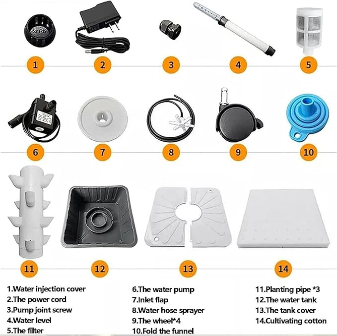 Hydroponic Tower Culture Cultivation Kit Garden Tower Vertical Cultivation Tower 15 Layers 45 Inner Hydroponic Pots with Pump and Mobile Water Tank