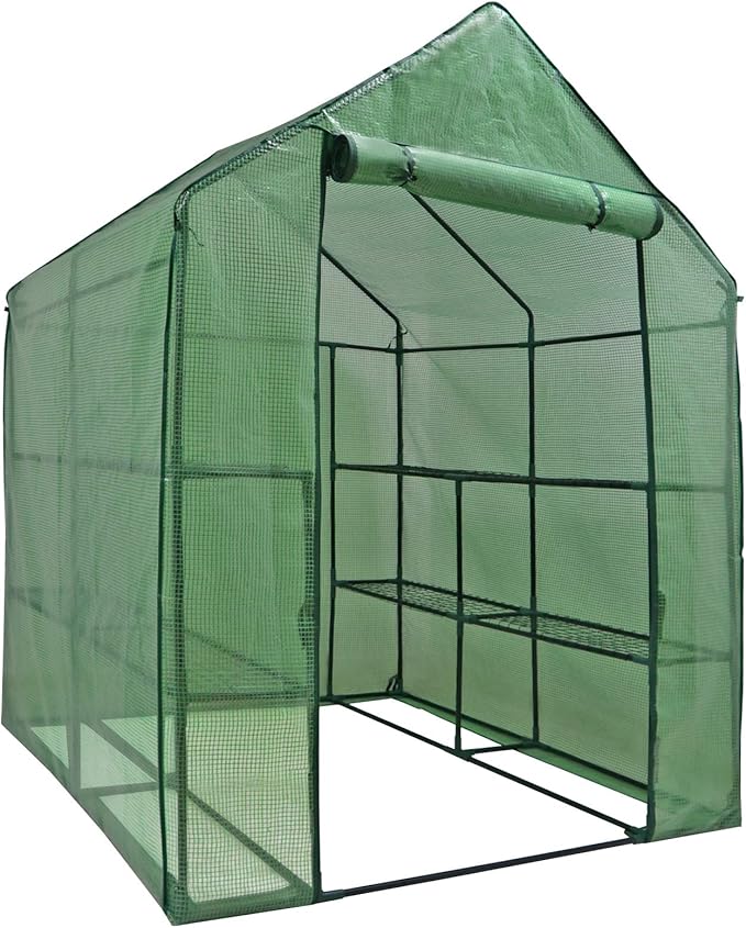 2-Tier 8-Shelf Mini Walk-in Greenhouse Portable Plant Herb Flower Gardening Hot House with PE Cover for Backyard Indoor Outdoor