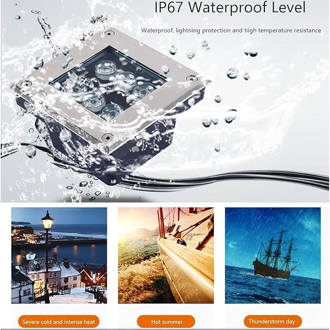 Square Landscape Lamp Recessed Outdoor Buried Lights 12V Low Pressure Stainless Steel Well Light IP67 Waterproof Round Garden LED Spotlight(Yellow9w)