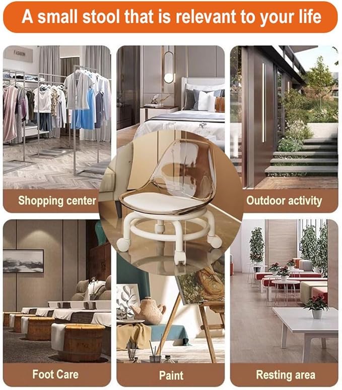 360 Degree Rotating Acrylic Plastic Rolling Stool for Home Garden Office and More Adjustable Height Rolling Stool with Smooth Wheels