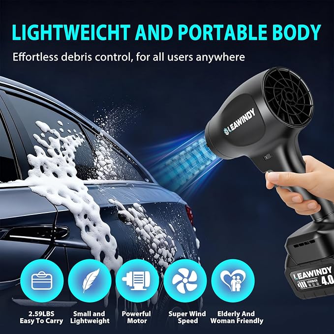 Cordless Leaf Blowers with 2 X 4.0Ah Batteries and Charger 800000RPM Handheld Leaf Blower &amp 6 Speed Mode Lightweight Mini Turbo Jet Blower Rechargeable Leaf Blower for Lawn Care Patio Car Dr