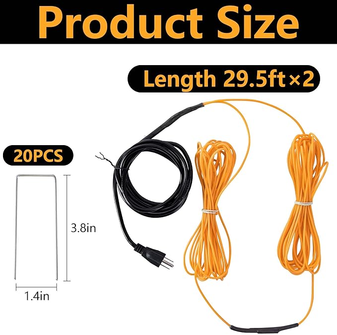 Adnee 59Ft Thermostatic Soil Heating CableRubber Heating Warming Cable with Thermostat and Ground StakesPlant Soil Heater Cable for Cold FrameGradenGreenhouse Seed Grow