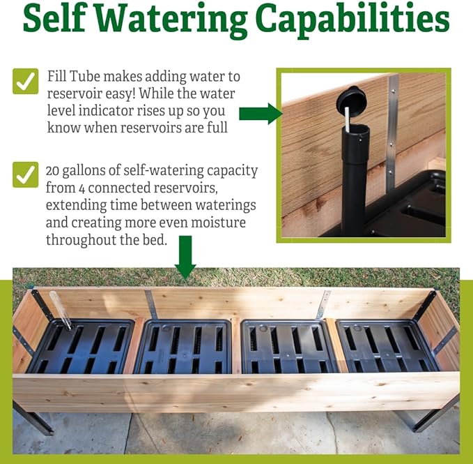 Gardener's Supply Company Raised Garden Bed Elevated Cedar Planter Box | 2' x 8' Self-Watering Standing Garden for Outdoor Plant Vegetables &amp Flower Gardening Perfect for Patio Deck &amp Yard