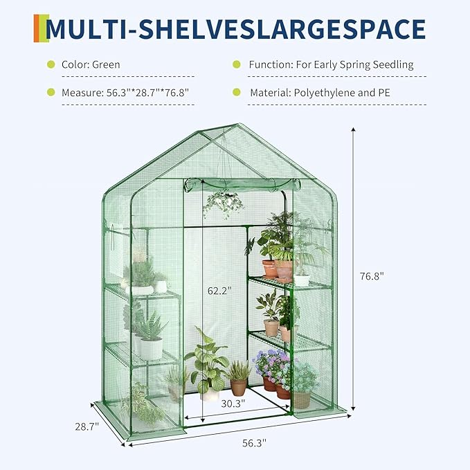 57x29x77 Inch Greenhouse for OutdoorPortable Walk in Greenhouses with Thicken PE CoverDurable Green House Kit with Window Vent 3 Tier 12 Shelves for Indoor Backyard Outside