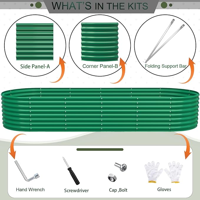 FRIZIONE 12FT(L)×4FT(W)×2FT(H) Galvanized Raised Garden Bed Outdoor Metal Raised Garden Beds for Flower Raised Planter Box Outdoor for Herb Vegetable-Dark Green