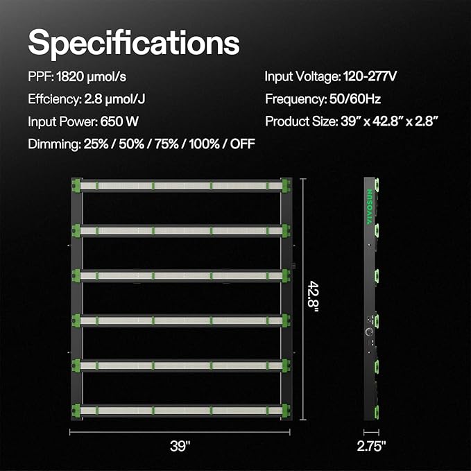 VIVOSUN Patented Design VSFD6500 LED Grow Light 650W Detachable Dimmable Plant Grow Light with 6 Dimming Option - Full Spectrum and UR/IR Light for Indoor Plants