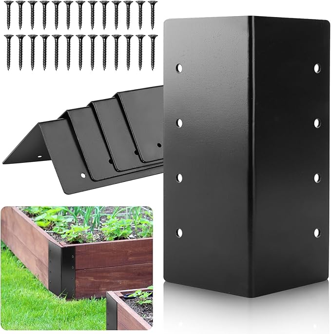 U0U 4 Pcak Raised Garden Bed Corner Brackets6 x 3 x 3 Metal Corner Brackets for WoodBlack Raised Bed Corners with Screws for Vegetable Flower Planter Garden (6 x 3 x 3)