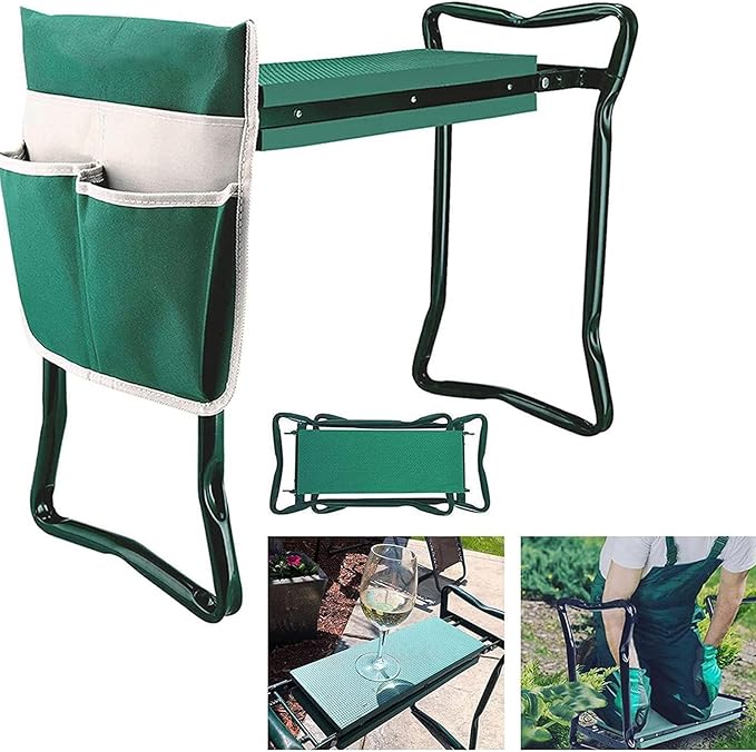 Kneeling Bench for Gardening Foldable Garden Kneeler Seat Heavy Duty Gardening Stool Kneeling Bench with Large Tool Pouch and Wider EVA Foam Kneeling Pad Gifts for Women Men Seniors Gardener