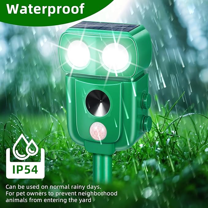 Solar Animal Repellent OutdoorCat Repellent Outdoor Rabbit Squirrel Dog Deer Repellent Devices Raccoon Fox Skunk Deer Deterrents with Motion Detection &amp LED Light for Yard Farm Garden (4 Green)