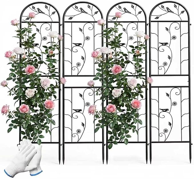 4 Pack 87x20 Inch Black Metal Garden Trellis Heavy Duty Outdoor Tall Plant Trellis for Climbing Rose Bush Clematis Jasmine Morning Glory Flowers &amp Vines