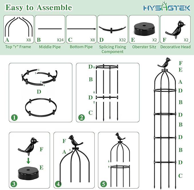 Hysagtek 2 Pack Garden Obelisk Trellis for Climbing Plants Garden Outdoor Indoor Potted Plant Support Removable Obelisk Trellis with 20 Plant Clips
