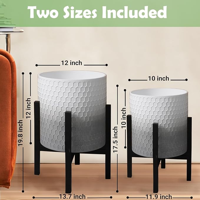 10 &amp 12 Inches Planters with Metal Sand for Indoor Plants Set of 2Decorative Plant Pots with Holder Outdoor Flower Pots with Legs Modern Garden Pot with Drainage Holes for Snake Plant House pl