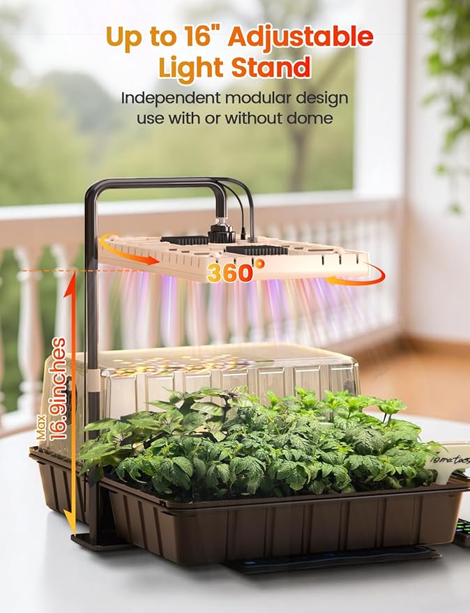 48W Full Spectrum LED Grow Light Seed Starter Kit 80-Cell Tray with 30W Heating Mat &amp Adjustable Dome Waterproof Germination System for Healthy Indoor Seedlings