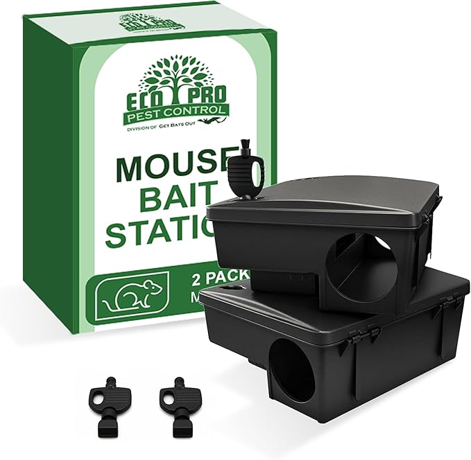 Rat Bait Stations by Eco Pro - Rat and Mouse Trap Alternative - Keep Pets and Children Safe - Pellet or Block (not Included) for Rats and Mice is Safely Placed Inside Under Lock and Key - 2 Pack