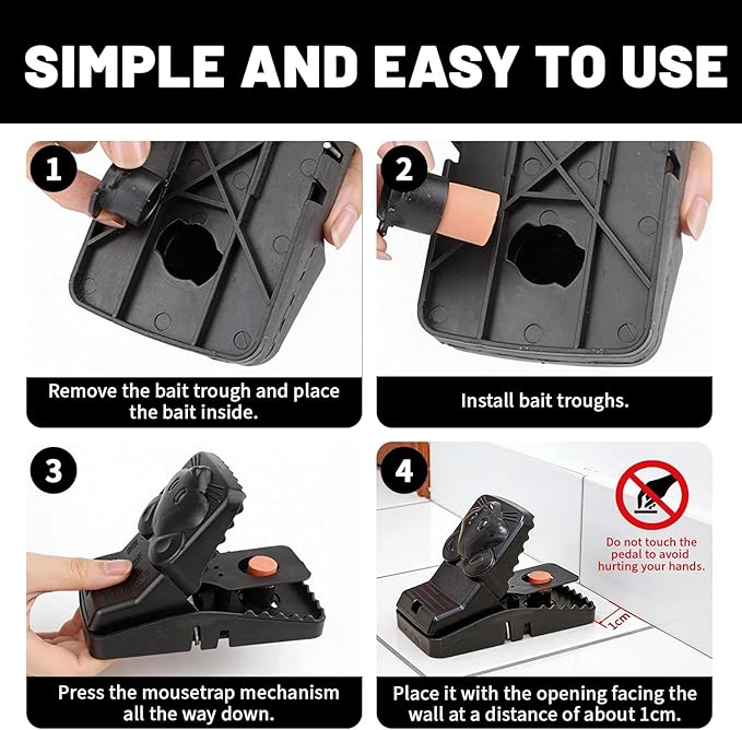 Mouse Traps 10 Pcs Reusable Rat Traps with Detachable Bait Cup High Sensitivity PVC Snap Traps with Sharp Teeth for Fast Kill Indoor and Outdoor (5.5x3.15x2.95)