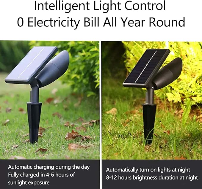 Solar SpotlightOutdoor Waterproof Led Lighting Waterproof Graden LightsSolar Landscape Spotlight Ground Lamp for Lawn Trees Flag Garden Pond Pathway Pool Area Warm Light