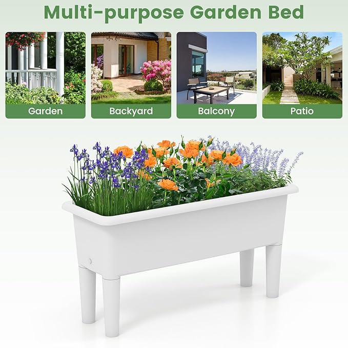 2 Pcs Raised Planter Bed Elevated Planter Boxes with Removable Legs Plastic Planter Bed for Gardening Backyard &amp Deck (Greyish-White)