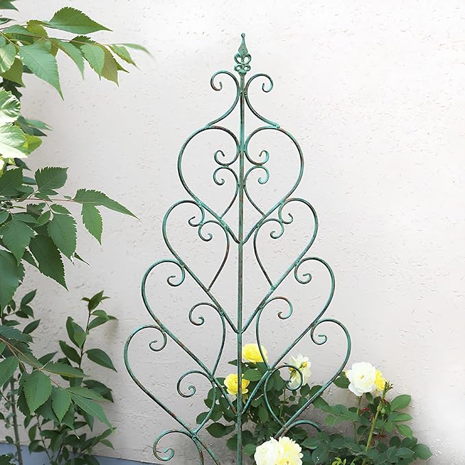 Metal Trellis for Outdoor Climbing Plants Green Antique-Style Vintage Garden Trellis Roses Vines Flowers(B)