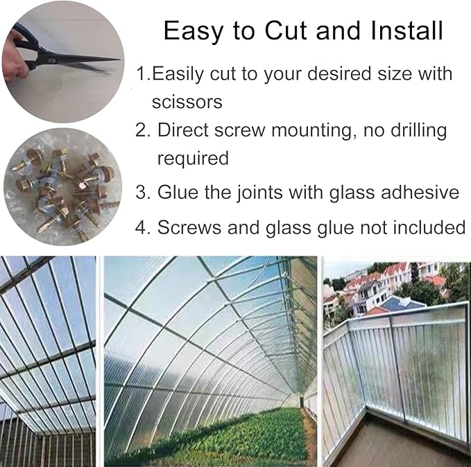 REMYS Plastic Garden Fencing Polycarbonate Greenhouse Sheeting Plastic Roof Panels Replacement for Balcony Patio Gazebo Construction and Landscaping Projects 85% Transparent(1.5x8m(4.9x26ft))