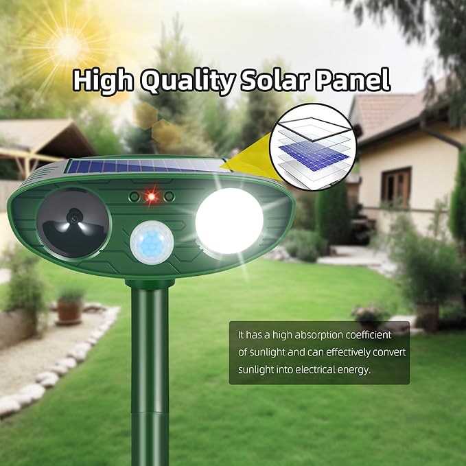 2026 Upgraded Cat Repellent Outdoor Ultrasonic with Strobe Light Deer Squirrel Skunk Repellent for YardMotion Activated Animal Deterrent Devices- Keep Dogs Raccoons Rabbits Away from Garden Farm