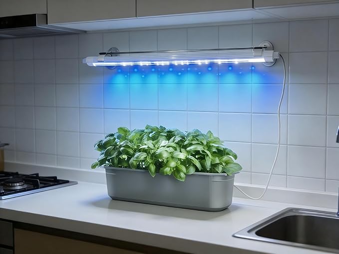 2FT Suction Cup Style Plant Grow Light12W LED Grow Lamp Fixture on Wall Seed Starter kit 6500K Cool White Enhanced Blue Light Height Adjustable Herbs Growing lamp IP54