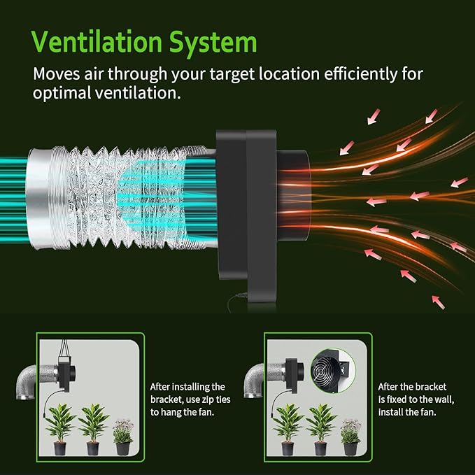 4-Inch Grow Tent Inline Duct Fan Automatic Temperature &amp Humidity Sensing Control Ventilation System for Grow Tents Greenhouses