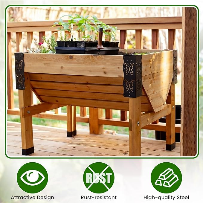 12 Pack Raised Garden Bed Corner Brackets with Securing Lip Fits Lumber up to 2 x 12 Metal Garden Corner Bracket for Wood Frame Bed 11 L x 3 W x 3 H Butterfly Style