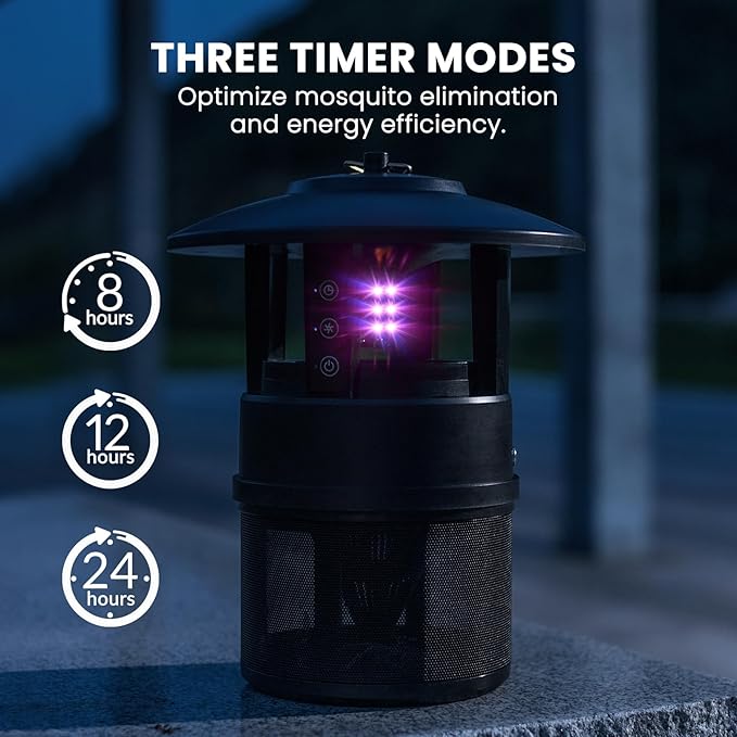Mosquito Trap Outdoor Flying Insect Bug Trap with Lighting Sleep and Timer Functions Gnat Flies Moths Wasps Beetles Catcher Indoor Bug Mosquito Zapper Alternative Black
