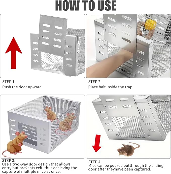 Eaglever Mouse Trap Eaglever Rat Trap Stainless Steel Automatic Mousetrap Automatic Rat Trap Automatic Mouse Trap Easy to Set Mice Catcher for Indoor and Outdoor (2 PCS)