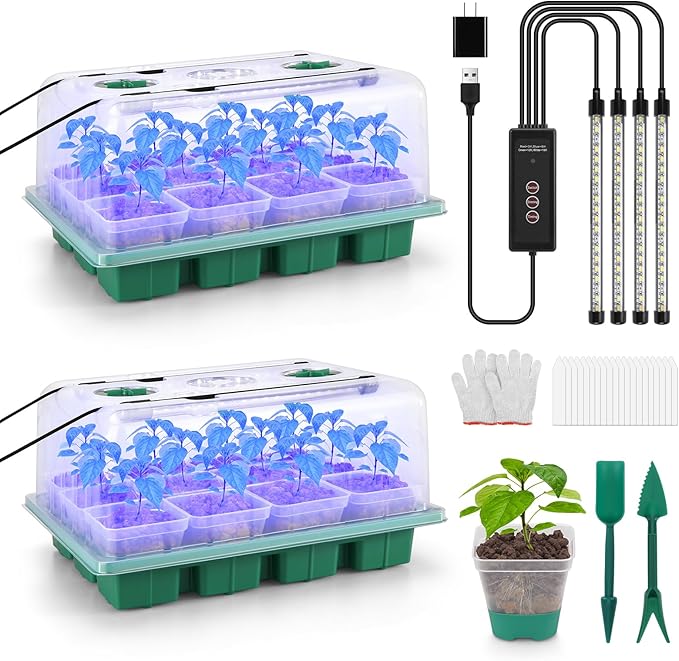 BlumWay Large Size 2 Pack 24 Cell Seed Starter Kit with Bigger Seed Starter Cup &amp 2 Inch 8 Cell Upgraded Soil Blocker