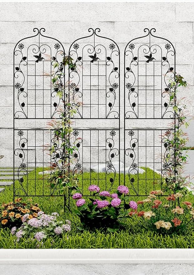 1 Pack Large Garden Trellis for Climbing Plants 6ft/6.8ft Heavy Duty Rustproof Plant Trellis for Patio Lawn Yard Backyard Wall Brackets (Color : Black- 210cm-82.6in Size : 5pcs)