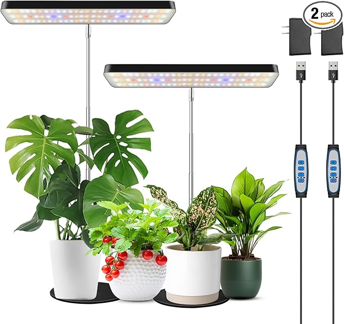 Wiaxulay Grow Lights Full Spectrum Plant Light for Indoor Plants Height Adjustable Desktop Grow Lamp with Auto Timer 6/12/16Hrs 3 Lighting Modes5 BrightnessIdeal for Potting Soil 2 Pack