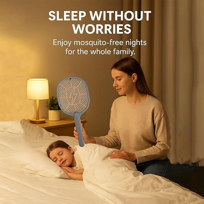 2-Pack Electric Fly Swatter – Battery Powered Mosquito &amp Bug Zapper Racket with Safe Mesh &amp Wall-Mount Design for Indoor and Outdoor Use (Black &amp Gray)