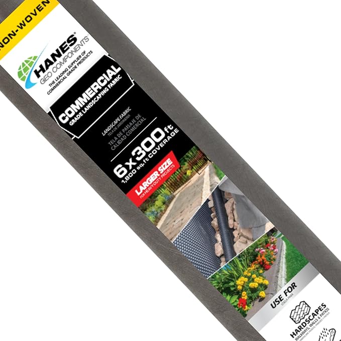 Greenscapes Hanes Geo Nonwoven Landscape Fabric 6' x 300' – Heavy Duty Weed Barrier for Commercial Landscaping Walkways &amp Erosion Control (Gray)