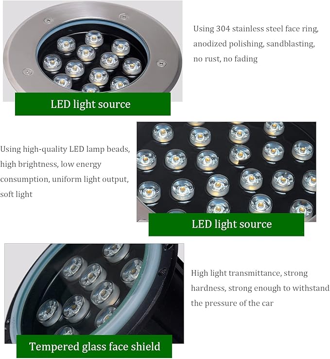 Outdoor Ground Light LED Underground Light IP66 Waterproof AC85-110V Embedded Buried Lights for Walkway Garden Driveway Deck Patio Landscape Lamp